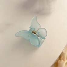1pc Matte Jelly Color Butterfly Claw Clip For Women, Retro Style For Summer Date - Blue - View 5