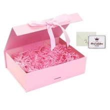 Pink Gift Box, Luxury Magnetic Gift Box with Lid Ribbon Greeting Card Shredded Paper, Gift Packaging Box for Present Birthday Wedding Anniversary Festival - Pink - View 1