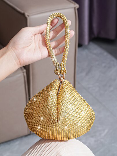 Mini Evening Bag With Rhinestones Decor, Women Elegant Handbag For Party, Ceremony, Daily Use, Clutch Bag, Coin Purse, Glamorous Rhinestone Bag