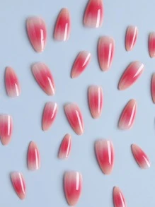 Elevate Your Style With,24pcs Long Almond Red Gradation Fake Nail Set,For Women Girls Daily Wear Press On Nails Nail Supplies - Multicolor - View 3