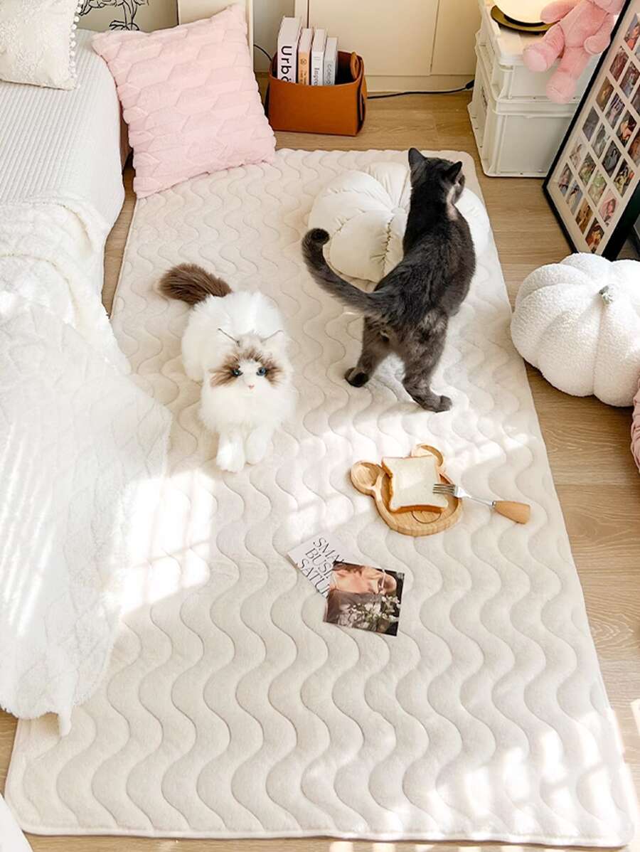 1入組白色波浪形狀長毛絨地毯,簡約風格柔軟和地毯地墊適用於客廳臥室窗戶座位,所有季節可用 - 白色 - 查看 1