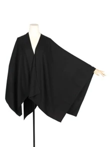 實色極簡風披肩,休閒款式 - 黑色 - 查看 2