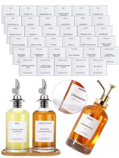 35pcs Waterproof White Vinyl Coffee Syrup Dispenser Labels Printed Minimalist Labels Stickers For Coffee Bar Jars,Stickers,Wall Decal, Vinyl Decal For Home Decorations,Spring Decoration Items Refresh Your Home,Rama Decoration Stickers Gifts Birthday Graduation