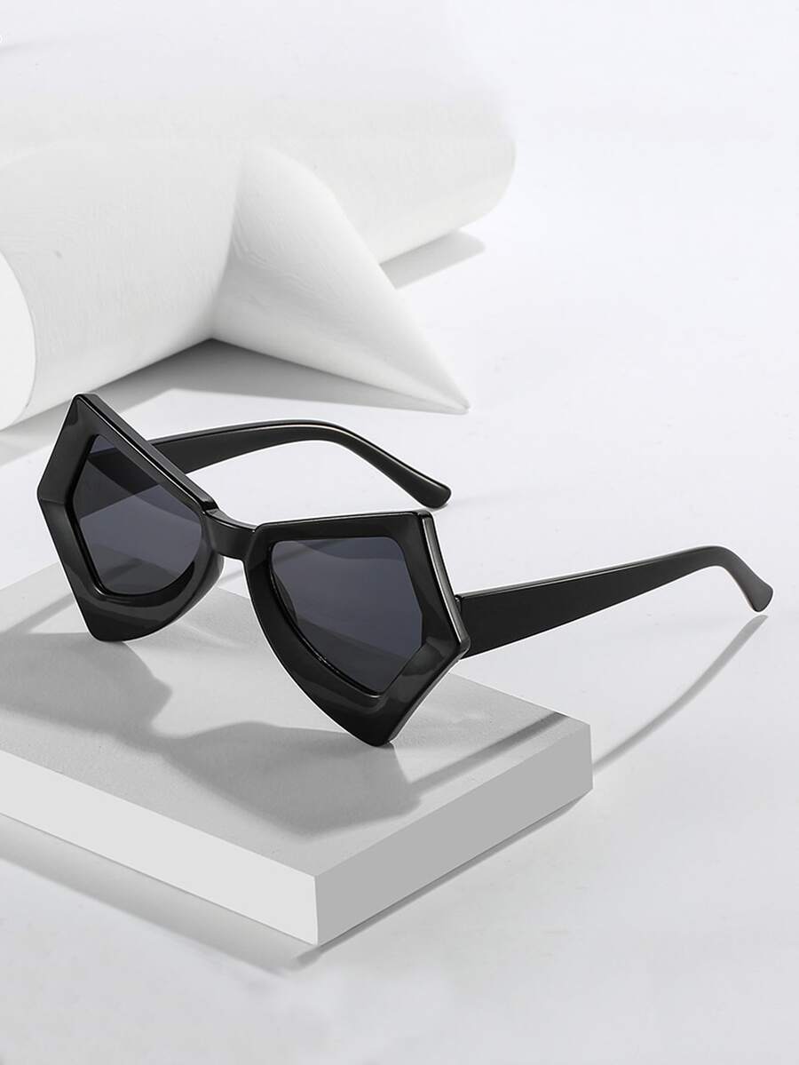 Asymmetrical Geometric Shaped Fashion Glasses With Black Frame, Suitable For Daily Wear And Outdoor Travel - Black - View 1