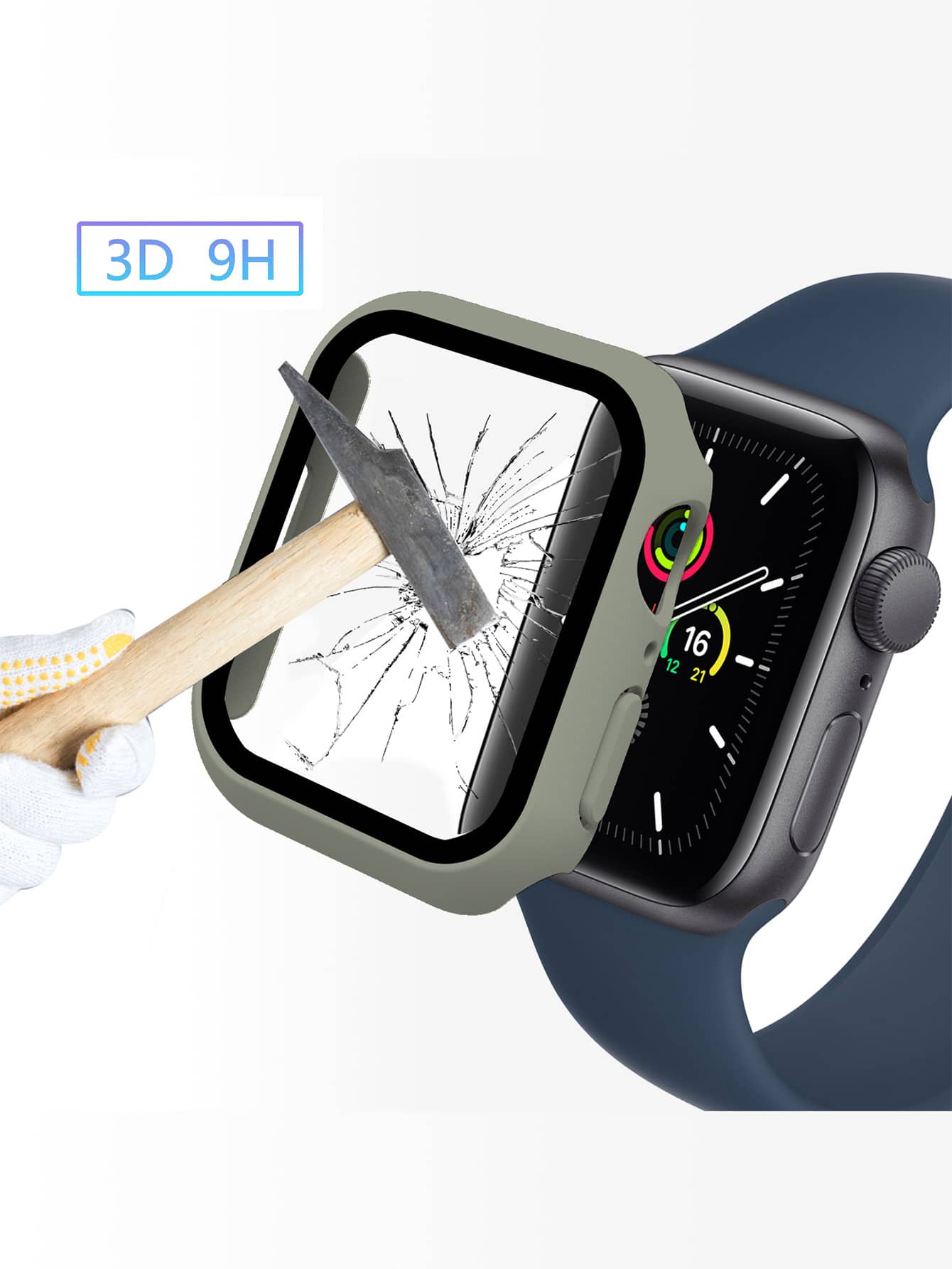 1pc Smart Watch Protector Case Pc+Tempered Glass Integrated Hard Shell Full Protective Cover Compatible With Apple Watch Ultra/Se/8/7/6/5/4/3/2 38/40/42/44/41/45/49mm (Excluding Watch And Watchbands) - Khaki - View 1