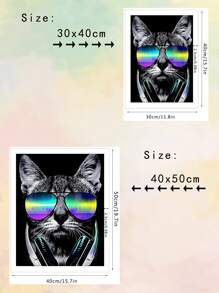 DIY鑽石畫的黑色貓穿著太陽眼鏡,手工製作圓形鑽石刺繡家庭裝飾工藝吊墜