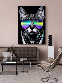 DIY鑽石畫的黑色貓穿著太陽眼鏡,手工製作圓形鑽石刺繡家庭裝飾工藝吊墜