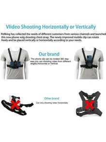 5合1可調節彈性手機胸帶和支架 - 黑色 - 查看 5