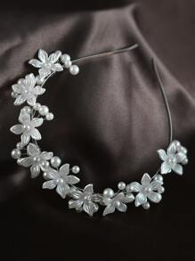 1 Băng đô hoa ngọc trai thủ công đẹp tông màu bạc dành cho nữ, thích hợp cho việc tụ tập tiệc hàng ngày - Bạc - Xem 1