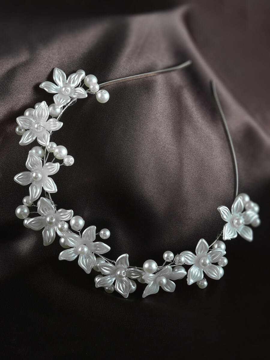 1 Băng đô hoa ngọc trai thủ công đẹp tông màu bạc dành cho nữ, thích hợp cho việc tụ tập tiệc hàng ngày - Bạc - Xem 1