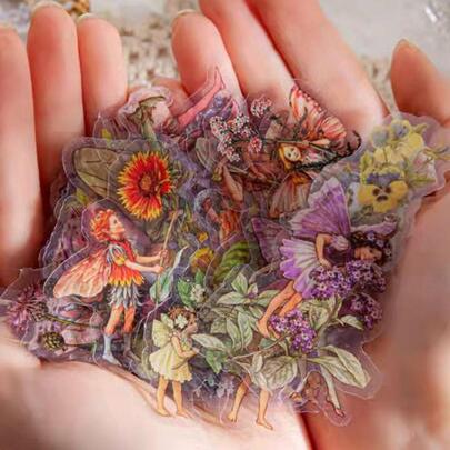 have a good day 45 cái/gói Đóng hộp Hình dán Tiên hoa Nhật ký Loạt Trang trí Tài khoản Hand Sách DIY Keo dán Hình dán , DIY