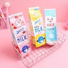 1pc Cute Milk Carton Shaped Pencil Case, Children Creative Portable Pen Holder, Novelty Stationery Coin Purse - Blue - View 5