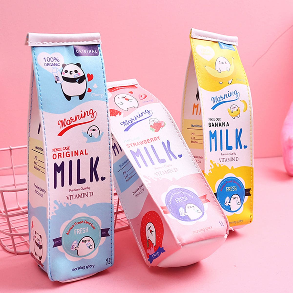 1pc Cute Milk Carton Shaped Pencil Case, Children Creative Portable Pen Holder, Novelty Stationery Coin Purse - Blue - View 1