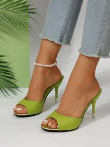 Giày Sandal Nữ Cao Gót Hở Mũi Phong Cách Âu Mỹ, Dép Thời Trang Mùa Hè, Giày Peep Toe Đa Năng - màu xanh lá - Xem 2