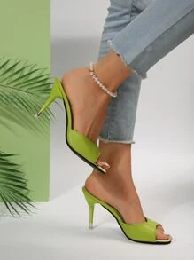 Giày Sandal Nữ Cao Gót Hở Mũi Phong Cách Âu Mỹ, Dép Thời Trang Mùa Hè, Giày Peep Toe Đa Năng - màu xanh lá - Xem 3