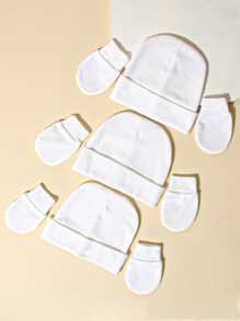 3pcs/Set Baby 0-3M Seasonal Hat + Gloves + Fontanel Cover, Soft & Skin-Friendly, Daily Wear For Newborns, Hospital Hat - 白色 - 查看 2