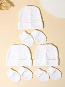 3pcs/Set Baby 0-3M Seasonal Hat + Gloves + Fontanel Cover, Soft & Skin-Friendly, Daily Wear For Newborns, Hospital Hat - 白色 - 查看 3