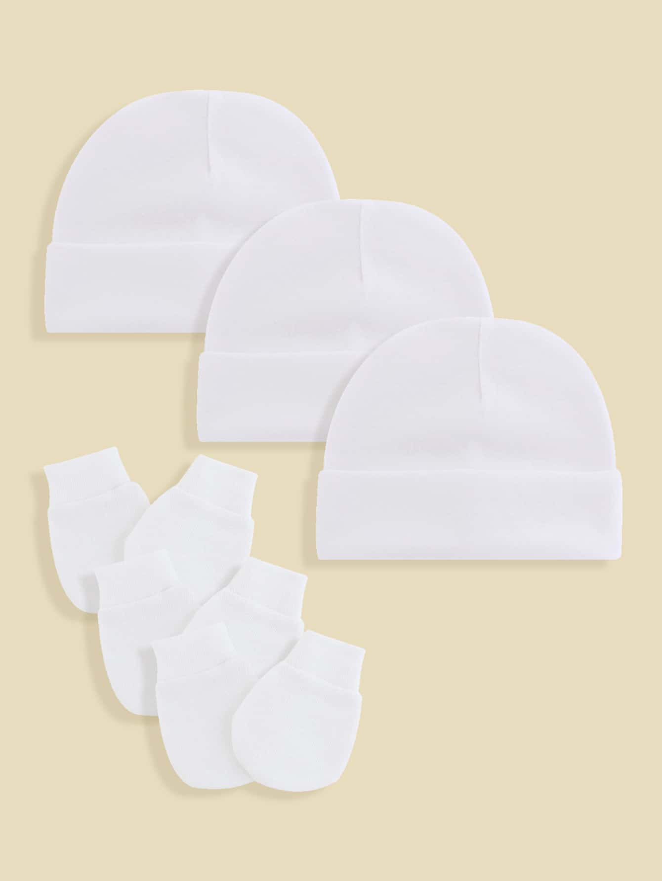 3pcs/Set Baby 0-3M Seasonal Hat + Gloves + Fontanel Cover, Soft & Skin-Friendly, Daily Wear For Newborns, Hospital Hat - 白色 - 查看 1