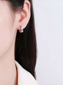 1對時尚簡約精緻優雅時髦個性化設計S925純銀雙環耳環，甜美風格，適用於夏季、節日、婚禮、派對、宴會、送禮給愛人、情侶、朋友、日常佩戴、搭配服裝、鋯石裝飾假期 - 銀色 - 查看 2