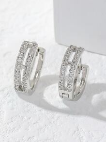 1對時尚簡約精緻優雅時髦個性化設計S925純銀雙環耳環，甜美風格，適用於夏季、節日、婚禮、派對、宴會、送禮給愛人、情侶、朋友、日常佩戴、搭配服裝、鋯石裝飾假期 - 銀色 - 查看 3