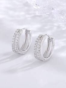 1對時尚簡約精緻優雅時髦個性化設計S925純銀雙環耳環，甜美風格，適用於夏季、節日、婚禮、派對、宴會、送禮給愛人、情侶、朋友、日常佩戴、搭配服裝、鋯石裝飾假期 - 銀色 - 查看 6