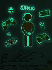 2pcs Game Wall Stickers Glow-In-The-Dark Wall Stickers Game Wall Stickers Game Controller Wall Stickers Game Room Decorative Stickers Bedroom Game Room Wall Decoration ... (Green/Blue)