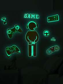 2pcs Game Wall Stickers Glow-In-The-Dark Wall Stickers Game Wall Stickers Game Controller Wall Stickers Game Room Decorative Stickers Bedroom Game Room Wall Decoration ... (Green/Blue)