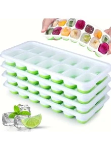 14-Grid Square Ice Cube Trays With Lid, Silicone Ice Cube Mold With Easy Release Flexible Bottom For Homemade Ice Cubes - Green - View 1