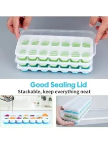 14-Grid Square Ice Cube Trays With Lid, Silicone Ice Cube Mold With Easy Release Flexible Bottom For Homemade Ice Cubes - Green - View 2