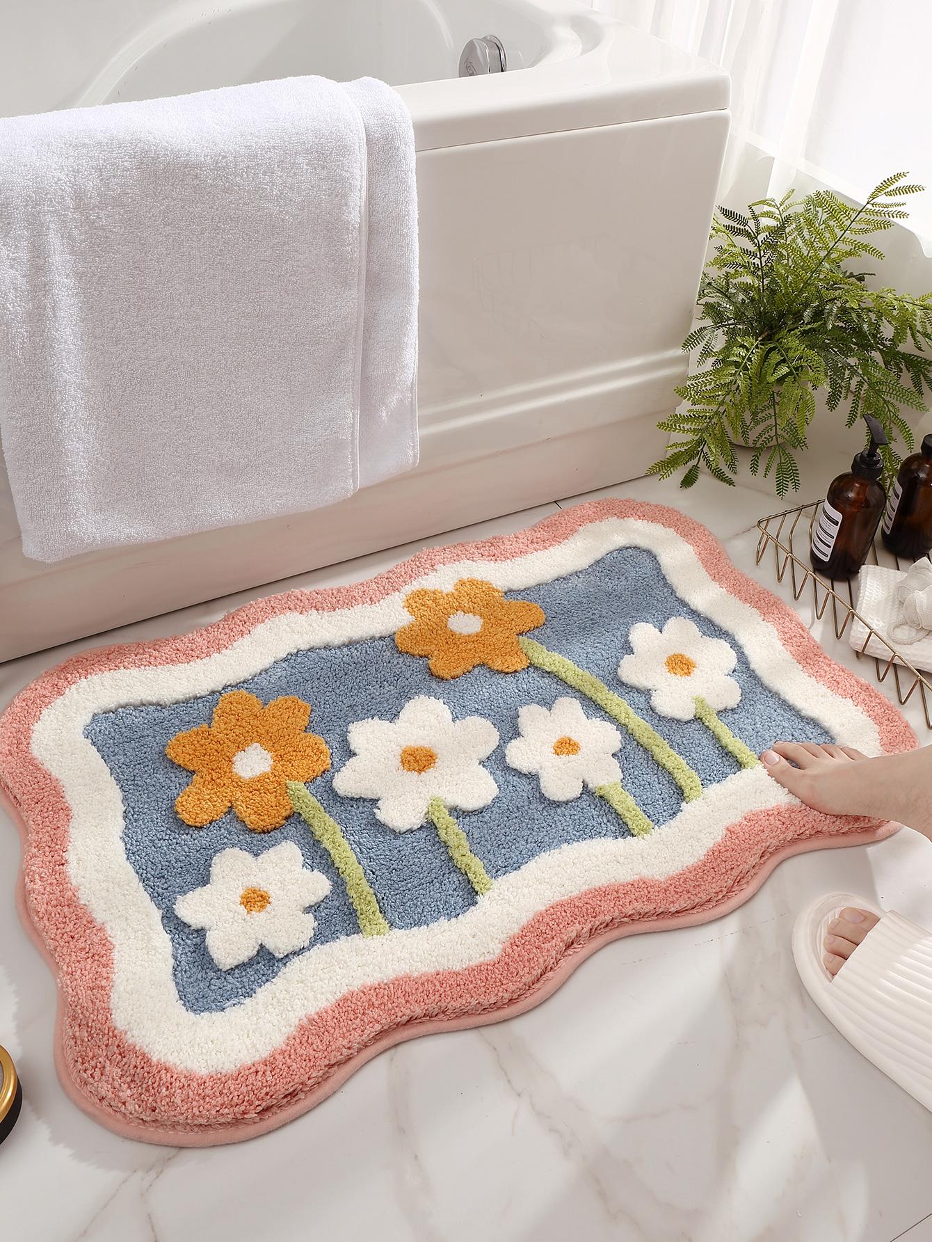 Floral Pattern Antislip Bath Rug SHEIN UK