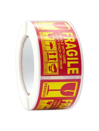 1 Roll Red Warning Fragile Handle With Care Adhesive Tape Label For Shipping Back To School