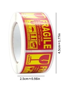 1 Roll Red Warning Fragile Handle With Care Adhesive Tape Label For Shipping Back To School - Yellow - View 6