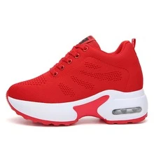 紅色的女性隱形增高鞋厚下裝坡跟跟高跟鞋適合女士 - 紅色 - 查看 9