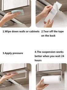 1pc White Adhesive No-drill Kitchen Paper Towel Holder & Wall Mounted Shelf - 白色 - 查看 3