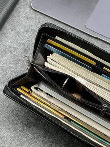 時尚簡約黑色長款錢包,適用於日常通勤和外出,配有多個卡插槽,大容量且便攜,是禮物首選 - 黑色 - 查看 7