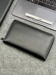 時尚簡約黑色長款錢包,適用於日常通勤和外出,配有多個卡插槽,大容量且便攜,是禮物首選 - 黑色 - 查看 2