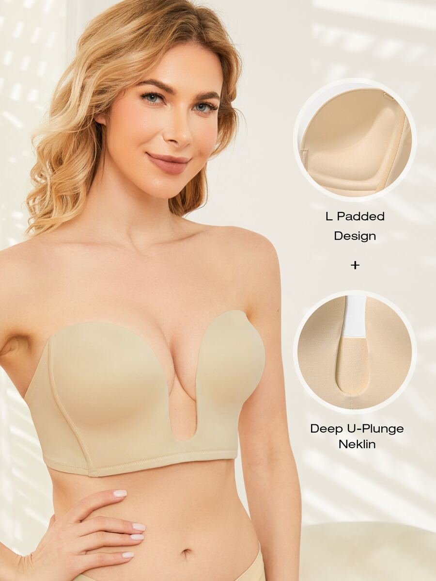 Deyllo 性感深V聚拢文胸 - 杏色 - 查看 1