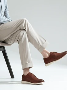 SHOESMALL Men's Oxblood Dress Shoes Brogue Lace Up Casual Dress Shoes Wingtip Oxfords Shoes Formal Derby Business Dress Shoes For Men - 酒紅色 - 查看 3