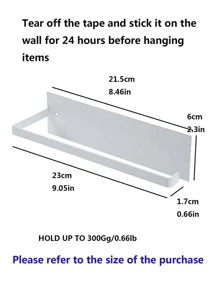 1pc White Adhesive No-drill Kitchen Paper Towel Holder & Wall Mounted Shelf - 白色 - 查看 4
