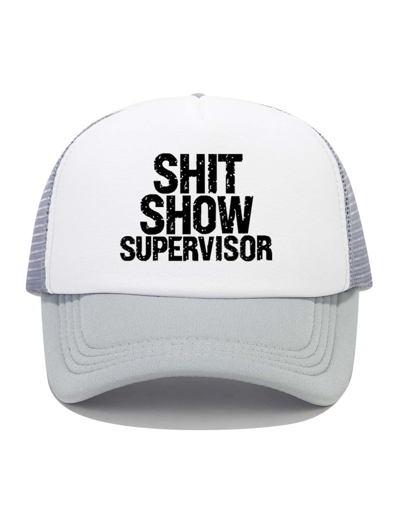 Mesh Trucker Hat With Funny Letter Printed Foam Front Panel Baseball Cap Curved Visor Baseball Cap For Outdoor Sports In Summer - Grey - View 1
