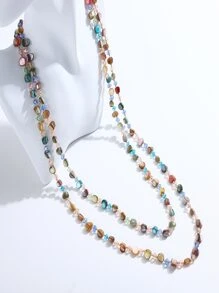 1pc 120cm Multi-layered Beaded Necklace With Synthetic Crystal And Shell For Women