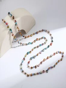 1pc 120cm Multi-layered Beaded Necklace With Synthetic Crystal And Shell For Women
