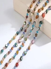 1pc 120cm Multi-layered Beaded Necklace With Synthetic Crystal And Shell For Women