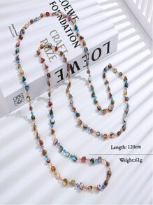 1pc 120cm Multi-layered Beaded Necklace With Synthetic Crystal And Shell For Women