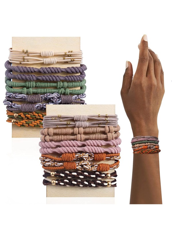 20 قطعة ربطات شعر بوهيمية مزدوجة للنساء، 5 أنماط ربطات شعر سوار للشعر السميك ذيل الحصان بدون تلف للشعر مرونة عالية حبل الشعر الكاجوال، اكسسوارات الشعر، كرات الشعر