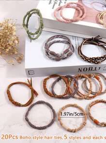 20 件波西米亚风打结发带，女士 5 种款式发带，手镯腕带，适合浓密头发马尾辫，不伤头发，高弹力发绳，休闲、发饰、发圈