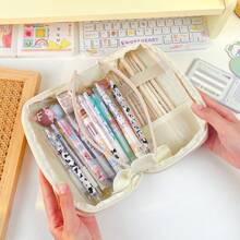 1pc Simple Style Ins Style Volcano Design Multilayer Pencil Case With Large Capacity, High Aesthetic, Multiple Functions And 3d Structure For Students' Stationery Storage, Including Pencils, Pens, Etc. And Zippered Closure - Beige - View 6