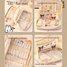 1pc Simple Style Ins Style Volcano Design Multilayer Pencil Case With Large Capacity, High Aesthetic, Multiple Functions And 3d Structure For Students' Stationery Storage, Including Pencils, Pens, Etc. And Zippered Closure - Beige - View 8