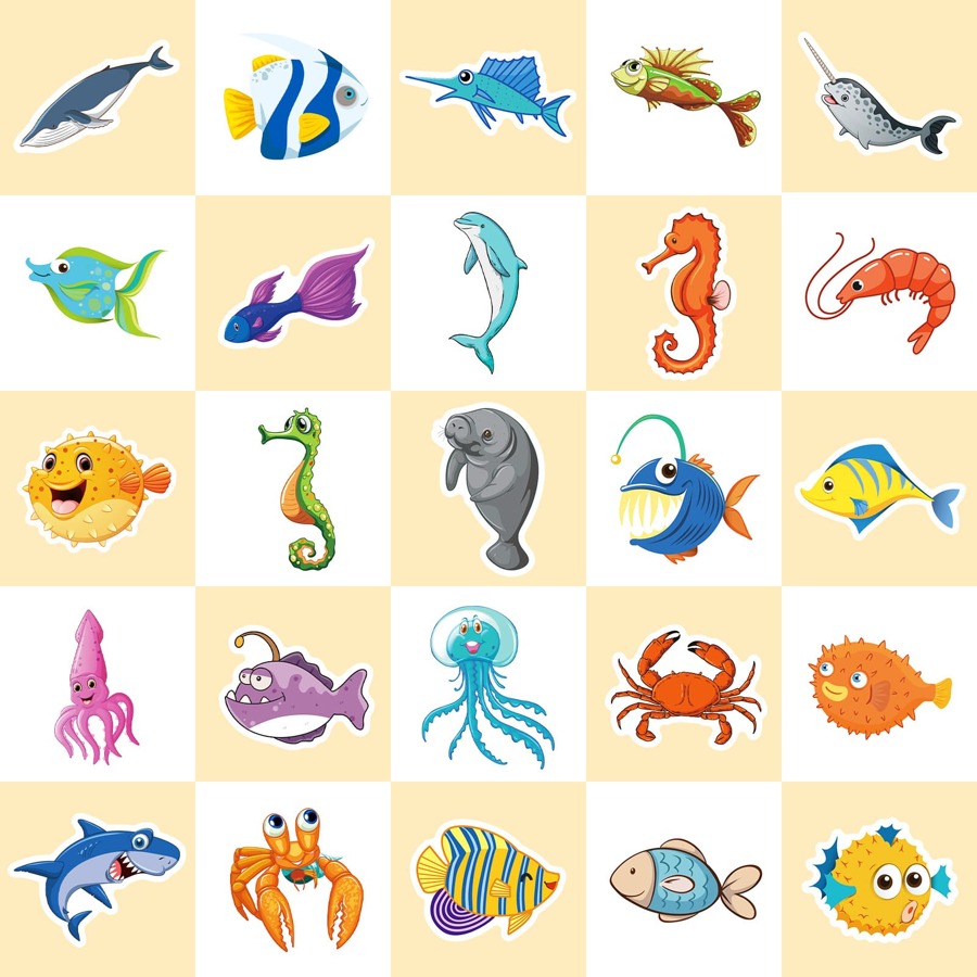 50pcs Ocean Creatures Stickers, Cartoon Sea World Series, Adorable Diy