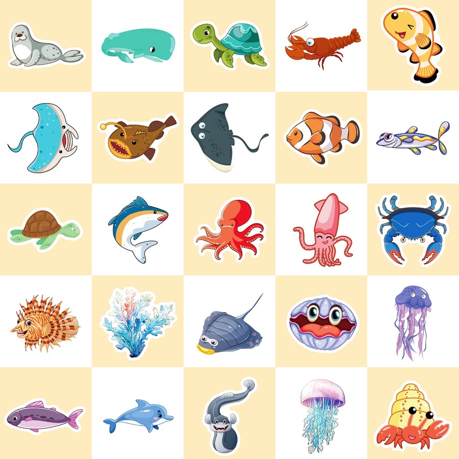 50pcs Ocean Creatures Stickers, Cartoon Sea World Series, Adorable Diy